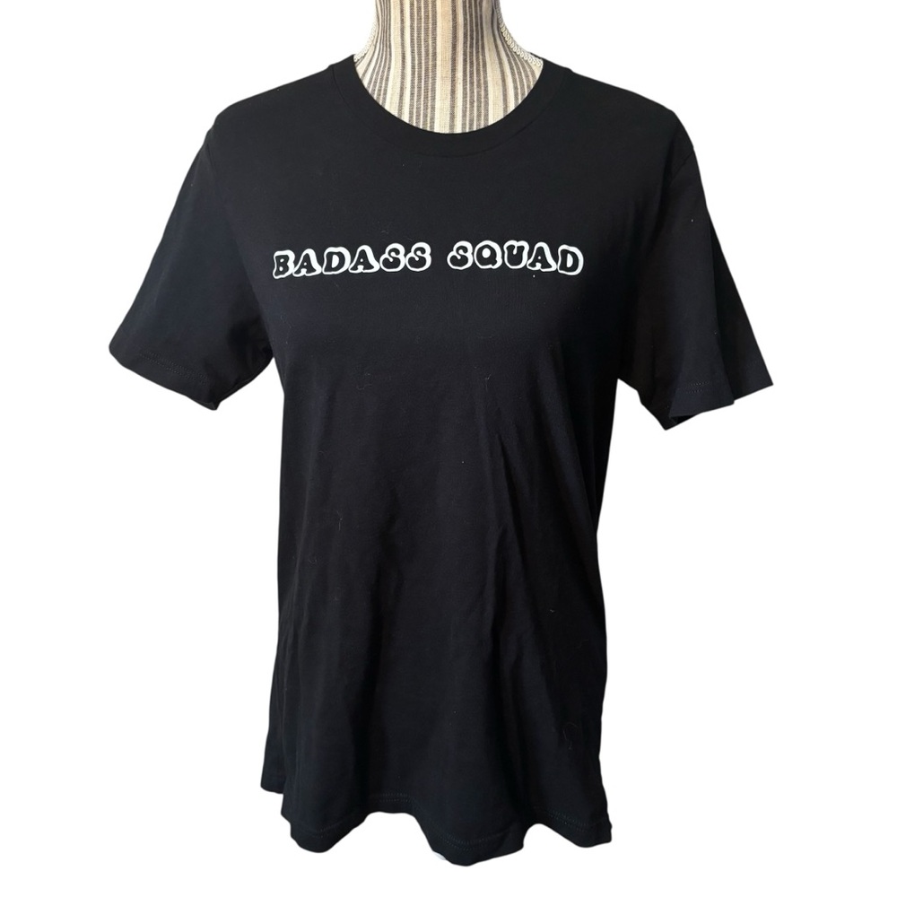 "BADASS SQUAD" Graphic Tee Medium Bella Canvas Black White #CleaningCrew Cotton